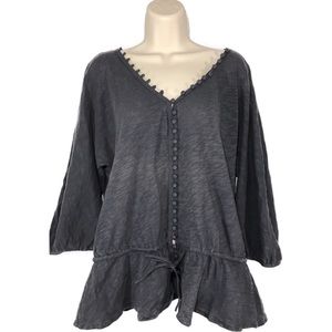 Deletta peplum tie waist button down top L